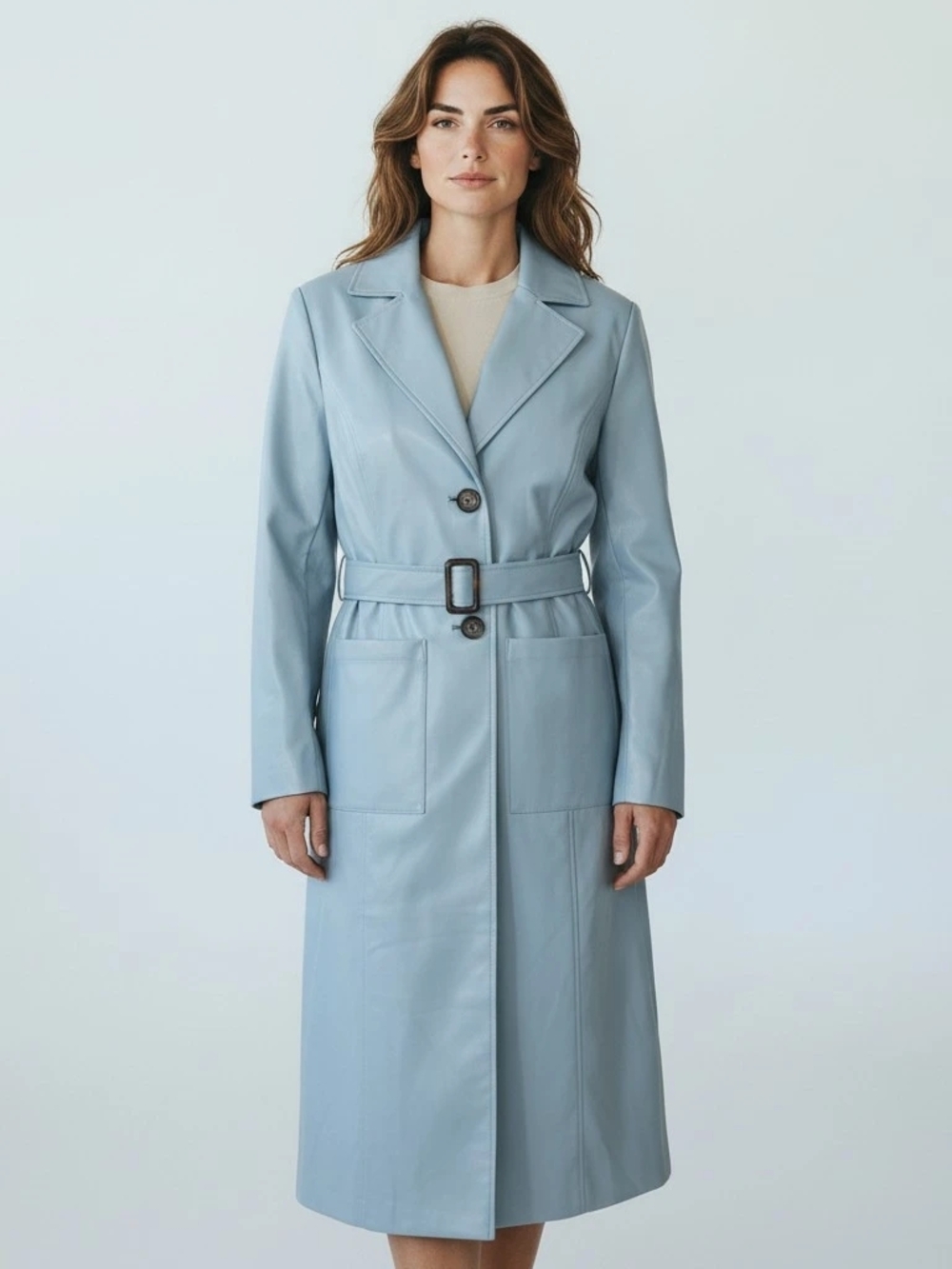 Fashion Nova Pale Blue Belted Trench Coat